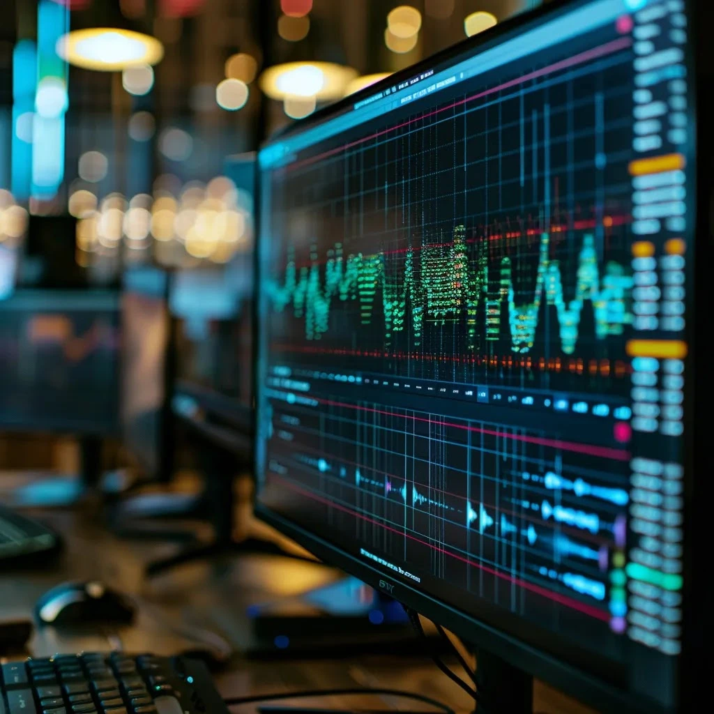 une interface d'outil d'ia sophistiqué affichant des vagues sonores sur un écran d'ordinateur, illustrant la séparation nette de la voix et des composants instrumentaux d'une piste audio, dans un environnement de bureau moderne, avec un éclairage doux et un accent sur les détails technologiques. une interface d'outil d'ia sophistiqué affichant des vagues sonores sur un écran d'ordinateur, illustrant la séparation nette de la voix et des composants instrumentaux d'une piste audio, dans un environnement de bureau moderne, avec un éclairage doux et un accent sur les détails technologiques.