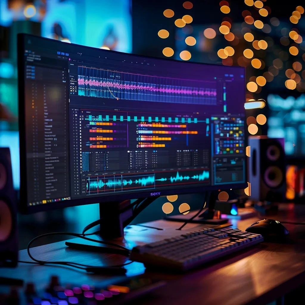un écran d'ordinateur affiche un logiciel d'ia avancé qui sépare les voix et la musique, avec des formes d'onde dynamiques et des pistes audio clairement distinctes, créant une atmosphère professionnelle et technologique. un écran d'ordinateur affiche un logiciel d'ia avancé qui sépare les voix et la musique, avec des formes d'onde dynamiques et des pistes audio clairement distinctes, créant une atmosphère professionnelle et technologique.