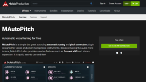 Page web de MAutoPitch, un logiciel de correction vocale gratuit avec son interface.