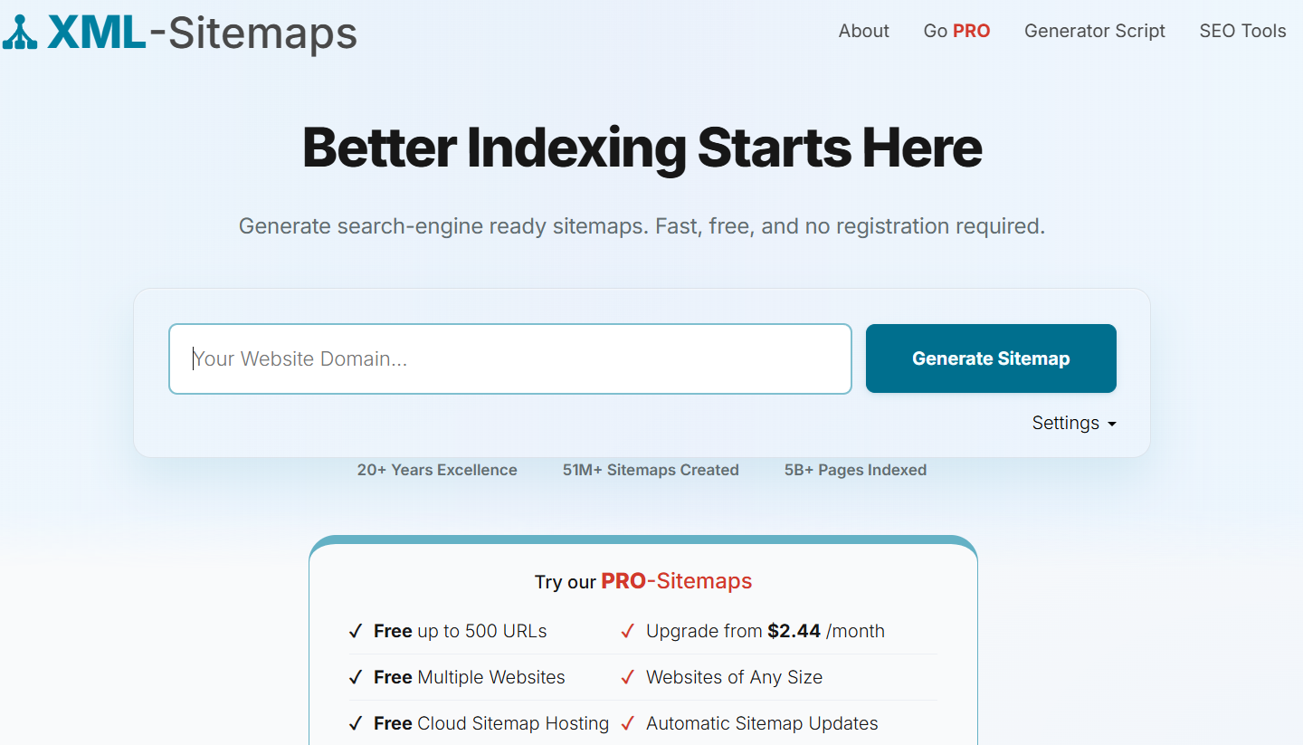Interface de générateur de sitemap XML pour améliorer l'indexation des sites web