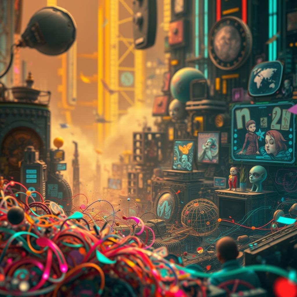 A dynamic digital landscape showcasing a diverse array of captivating artistic creations. In the foreground, intricate abstract shapes and vibrant hues dance in a harmonious symphony, drawing the viewer's gaze. In the middle ground, whimsical and imaginative illustrations come to life, weaving a tapestry of creative expression. The background features a subtly blurred technological backdrop, hinting at the digital canvas that enables these artistic marvels. The overall scene is bathed in a warm, ambient lighting that enhances the depth and dimension of the digital artworks, creating a sense of immersion and wonder. Soft, diffused shadows add depth and dimension, while a slight depth of field focus brings the central compositions into sharp focus. A dynamic digital landscape showcasing a diverse array of captivating artistic creations. In the foreground, intricate abstract shapes and vibrant hues dance in a harmonious symphony, drawing the viewer's gaze. In the middle ground, whimsical and imaginative illustrations come to life, weaving a tapestry of creative expression. The background features a subtly blurred technological backdrop, hinting at the digital canvas that enables these artistic marvels. The overall scene is bathed in a warm, ambient lighting that enhances the depth and dimension of the digital artworks, creating a sense of immersion and wonder. Soft, diffused shadows add depth and dimension, while a slight depth of field focus brings the central compositions into sharp focus.