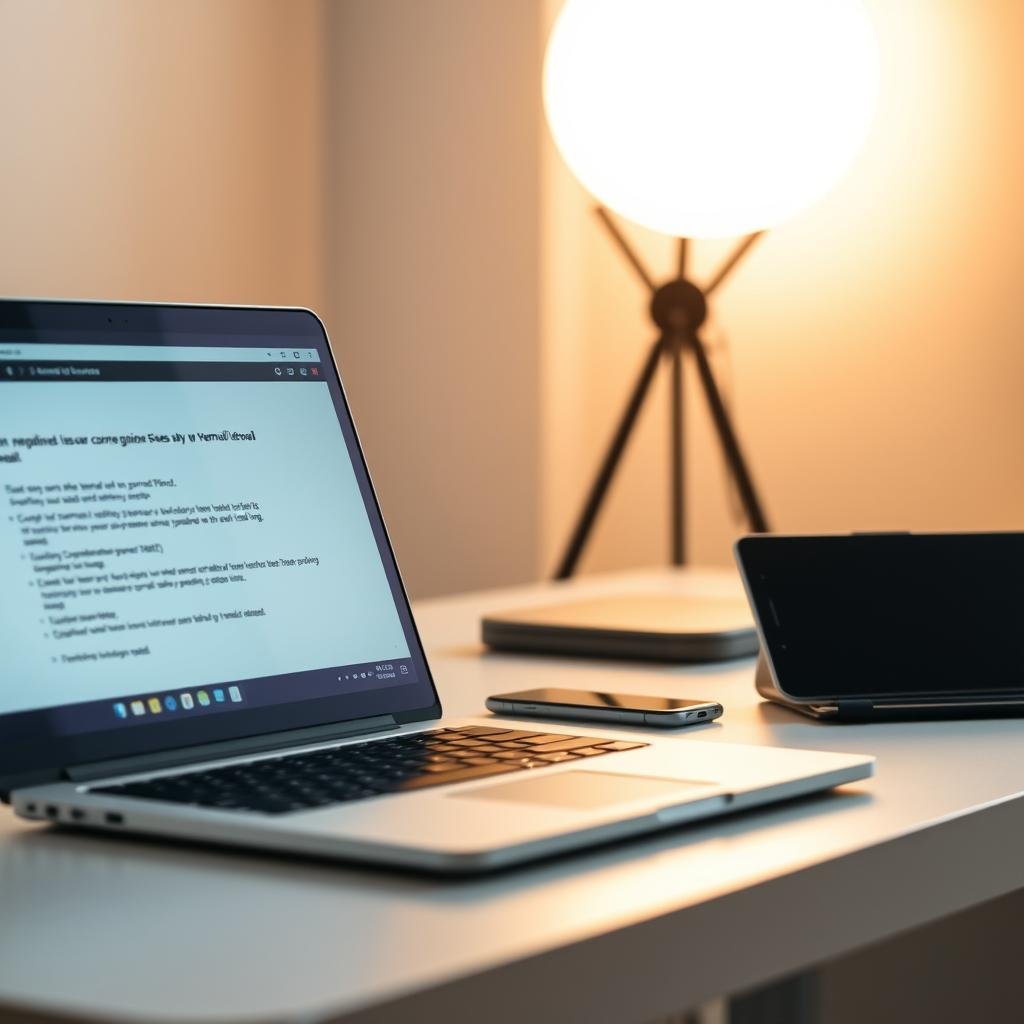 A modern, sleek office setting with a laptop computer, smartphone, and digital tablet on a clean, minimalist desk. The desk is backlit by a warm, soft light, creating a cozy, focused atmosphere. The foreground features the laptop screen displaying error messages and troubleshooting steps, hinting at the resolution of connectivity issues. The middle ground showcases the smartphone and tablet, symbolizing the various devices and platforms users may encounter when accessing the webmail service. The background subtly suggests a serene, distraction-free environment, allowing the viewer to concentrate on the task at hand. A modern, sleek office setting with a laptop computer, smartphone, and digital tablet on a clean, minimalist desk. The desk is backlit by a warm, soft light, creating a cozy, focused atmosphere. The foreground features the laptop screen displaying error messages and troubleshooting steps, hinting at the resolution of connectivity issues. The middle ground showcases the smartphone and tablet, symbolizing the various devices and platforms users may encounter when accessing the webmail service. The background subtly suggests a serene, distraction-free environment, allowing the viewer to concentrate on the task at hand.