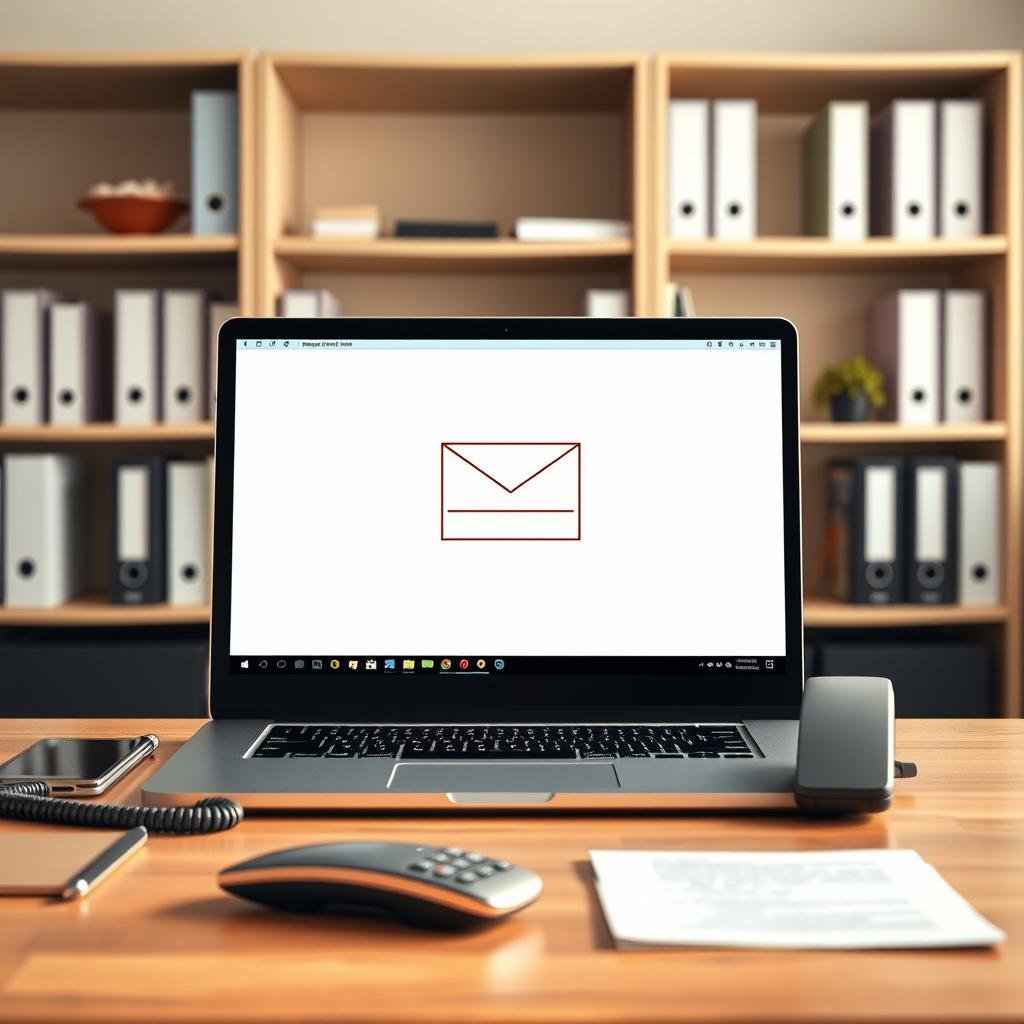 A modern, well-lit office setting with a desk in the foreground featuring a laptop, stationery, and a sleek, minimalist phone. Centered on the laptop screen is the "connexion webmail ia 89 dépannage" interface, with clean typography and intuitive icons. The background includes shelves of carefully organized files and books, conveying a sense of professionalism and efficiency. The lighting is warm and natural, creating a calming atmosphere. The overall composition emphasizes the simplicity and user-friendliness of the webmail system, reflecting the "Résoudre les problèmes courants" section of the article. A modern, well-lit office setting with a desk in the foreground featuring a laptop, stationery, and a sleek, minimalist phone. Centered on the laptop screen is the "connexion webmail ia 89 dépannage" interface, with clean typography and intuitive icons. The background includes shelves of carefully organized files and books, conveying a sense of professionalism and efficiency. The lighting is warm and natural, creating a calming atmosphere. The overall composition emphasizes the simplicity and user-friendliness of the webmail system, reflecting the "Résoudre les problèmes courants" section of the article.