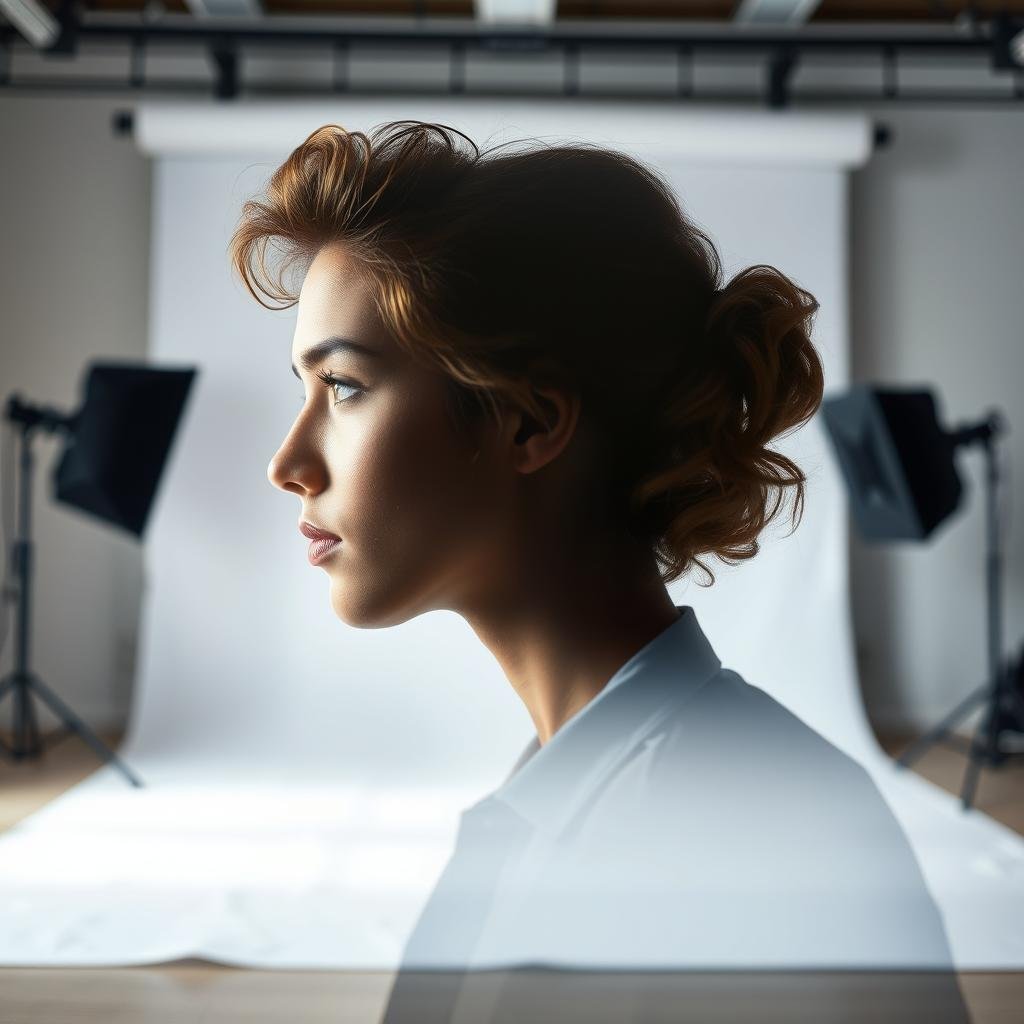 A professional close-up photo showcasing two high-quality images seamlessly blended together. The foreground features a skillful double exposure technique, with the two distinct photos expertly melded into a single cohesive image. The middle ground has soft, natural lighting that accentuates the depth and texture of the merged visuals. In the background, a subtly blurred studio setup with a plain backdrop provides a clean, minimalist environment to highlight the main subject. The overall mood is one of technical mastery, creative innovation, and visual harmony. A professional close-up photo showcasing two high-quality images seamlessly blended together. The foreground features a skillful double exposure technique, with the two distinct photos expertly melded into a single cohesive image. The middle ground has soft, natural lighting that accentuates the depth and texture of the merged visuals. In the background, a subtly blurred studio setup with a plain backdrop provides a clean, minimalist environment to highlight the main subject. The overall mood is one of technical mastery, creative innovation, and visual harmony.