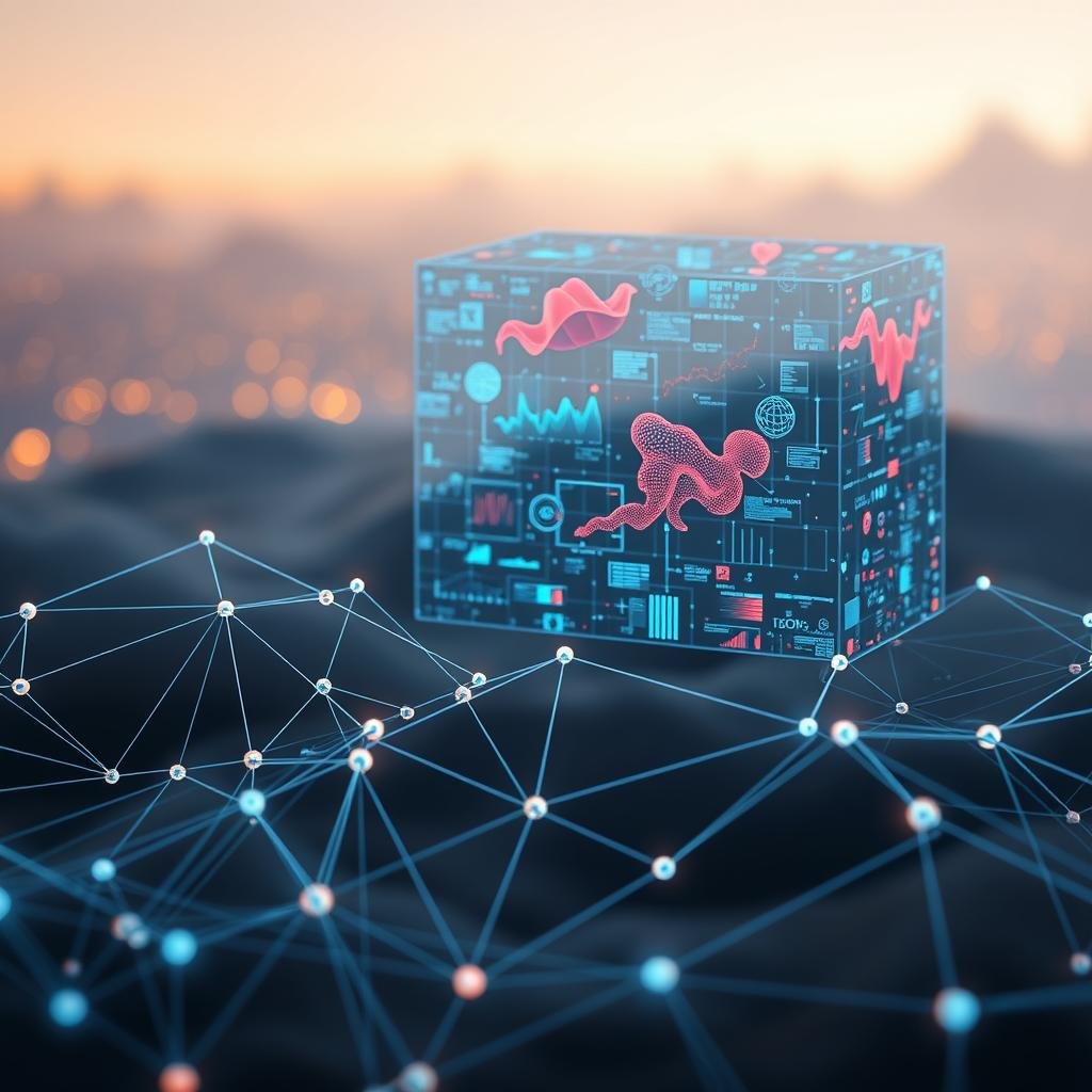 A sophisticated visual integration of artificial intelligence technologies. In the foreground, sleek, interconnected machine learning models seamlessly exchange data, their intricate connections illuminated by soft, ambient lighting. In the middle ground, a holographic array displays vivid, data-driven visualizations, their abstract forms pulsing with dynamic energy. The background fades into a hazy, ethereal landscape, hinting at the boundless potential of AI-driven innovation. The overall composition conveys a sense of technological harmony, where disparate systems work in unison to unlock new frontiers of knowledge and insight. A sophisticated visual integration of artificial intelligence technologies. In the foreground, sleek, interconnected machine learning models seamlessly exchange data, their intricate connections illuminated by soft, ambient lighting. In the middle ground, a holographic array displays vivid, data-driven visualizations, their abstract forms pulsing with dynamic energy. The background fades into a hazy, ethereal landscape, hinting at the boundless potential of AI-driven innovation. The overall composition conveys a sense of technological harmony, where disparate systems work in unison to unlock new frontiers of knowledge and insight.