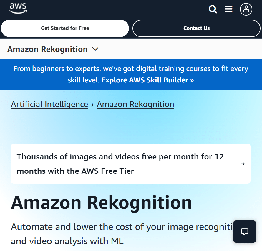 Interface Amazon Rekognition pour l'analyse d'image