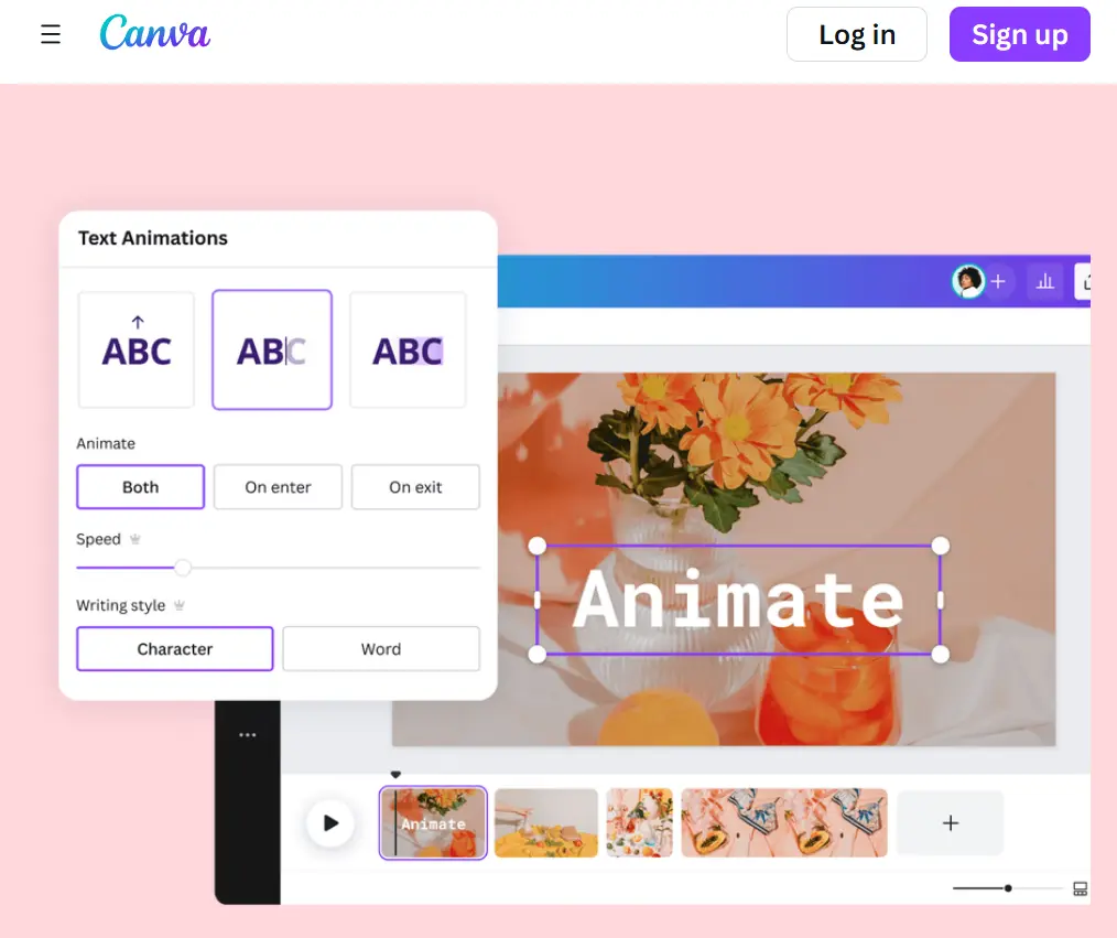Fonction d'animation intégrée à Canva