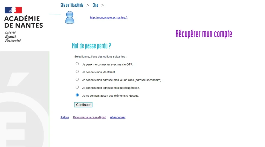 récupération accès webmail ac-nantes