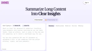 Interface web de l'outil de résumé de texte automatique Smmry avec zone de saisie