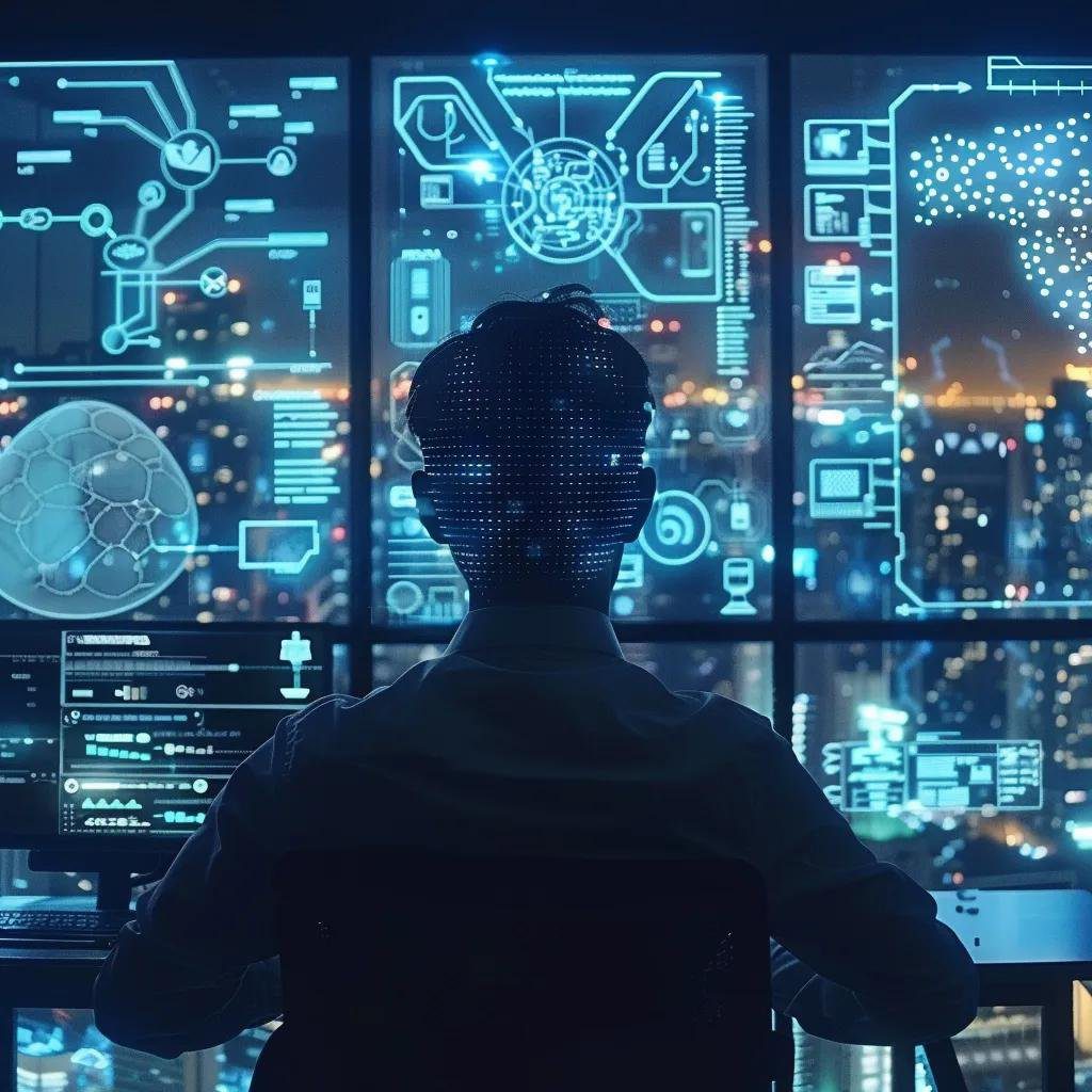 Représentation symbolique de la réflexion globale de Luc Ferry sur l'avenir de l'intelligence artificielle