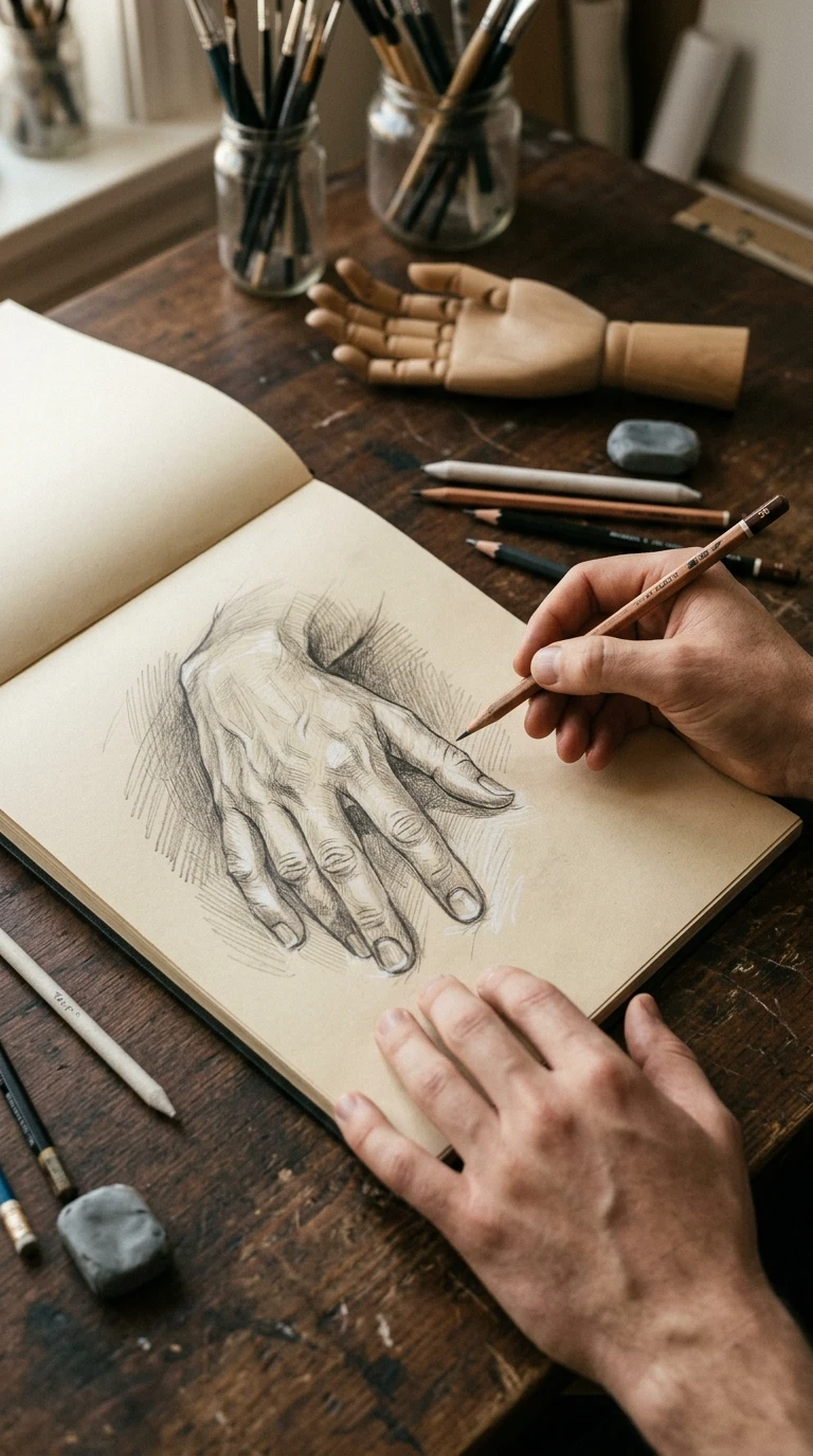 Dessine tes propres mains dans la position où elles se trouvent là, maintenant