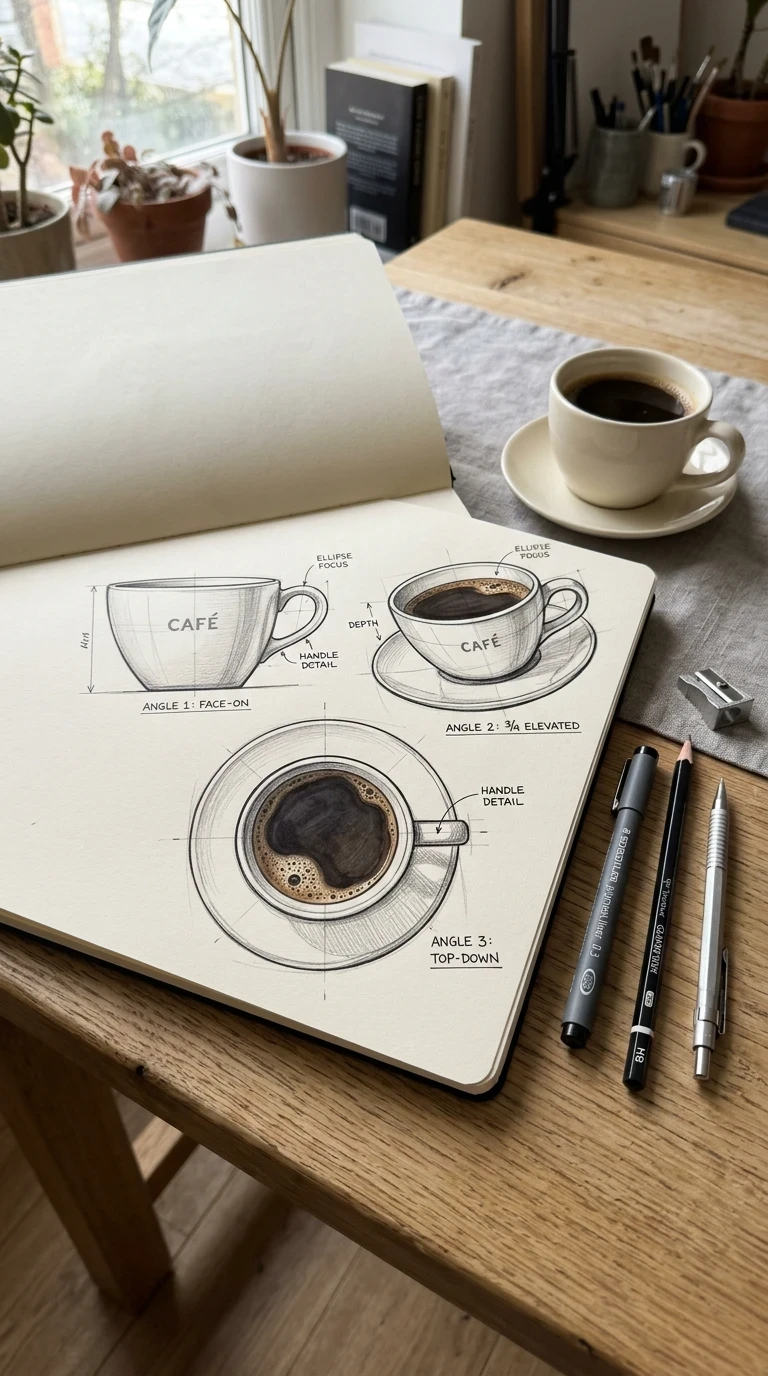 Dessiner un même objet sous trois angles différents