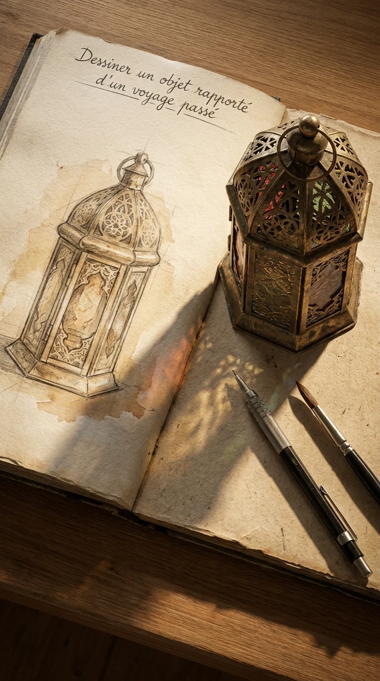 Dessiner un objet rapporté d'un voyage passé