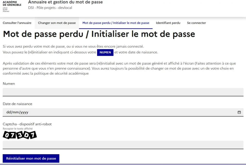 réinitialisation mot de passe webmail académie de Grenoble