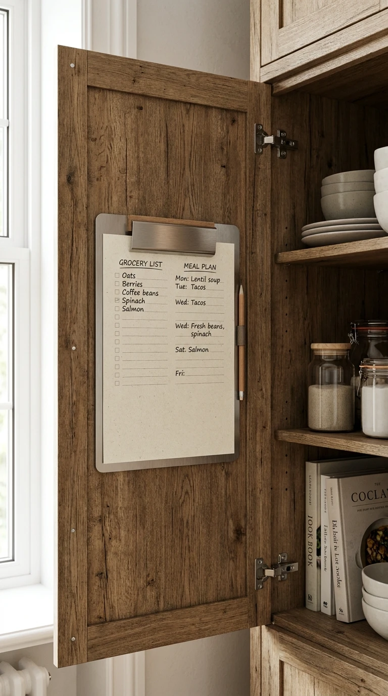 La checklist affichée à l'intérieur d'un placard