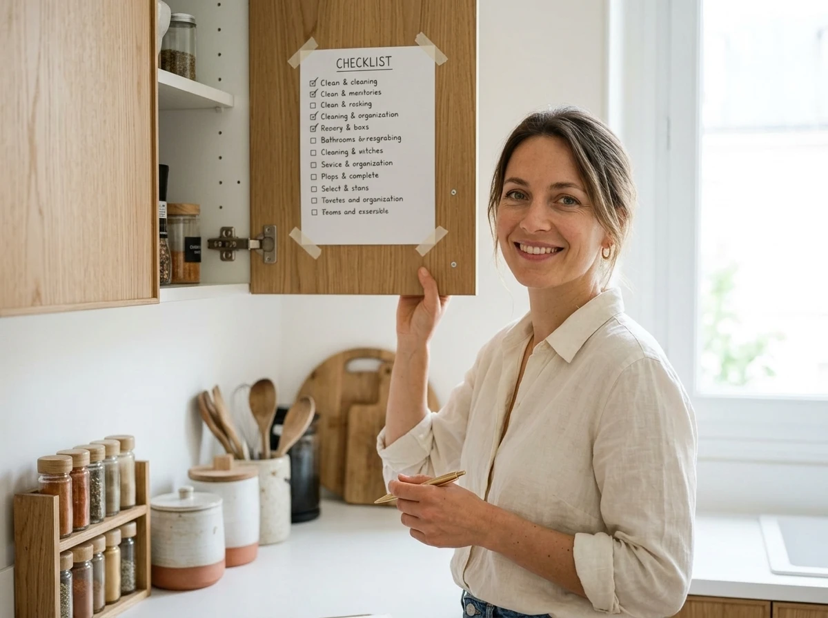 La checklist de zone affichée à l'intérieur d'un placard