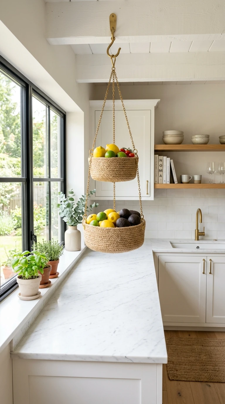 La corbeille à fruits suspendue plutôt que posée