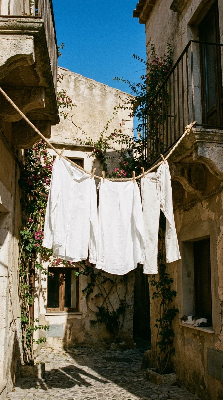 La corde à linge avec quelques vêtements accrochés