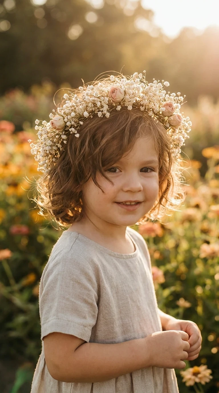La couronne de fleurs sur cheveux courts
