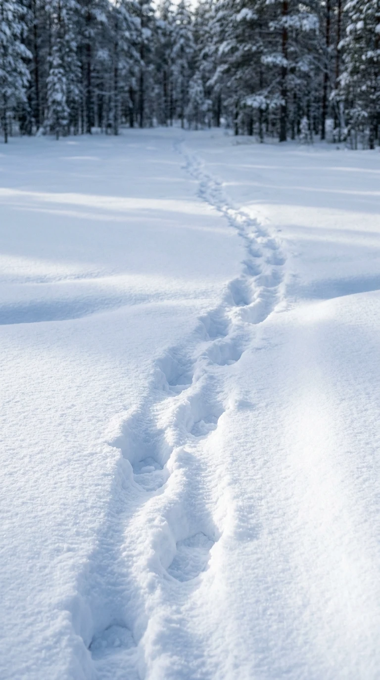 La neige fraîche et les traces de pas