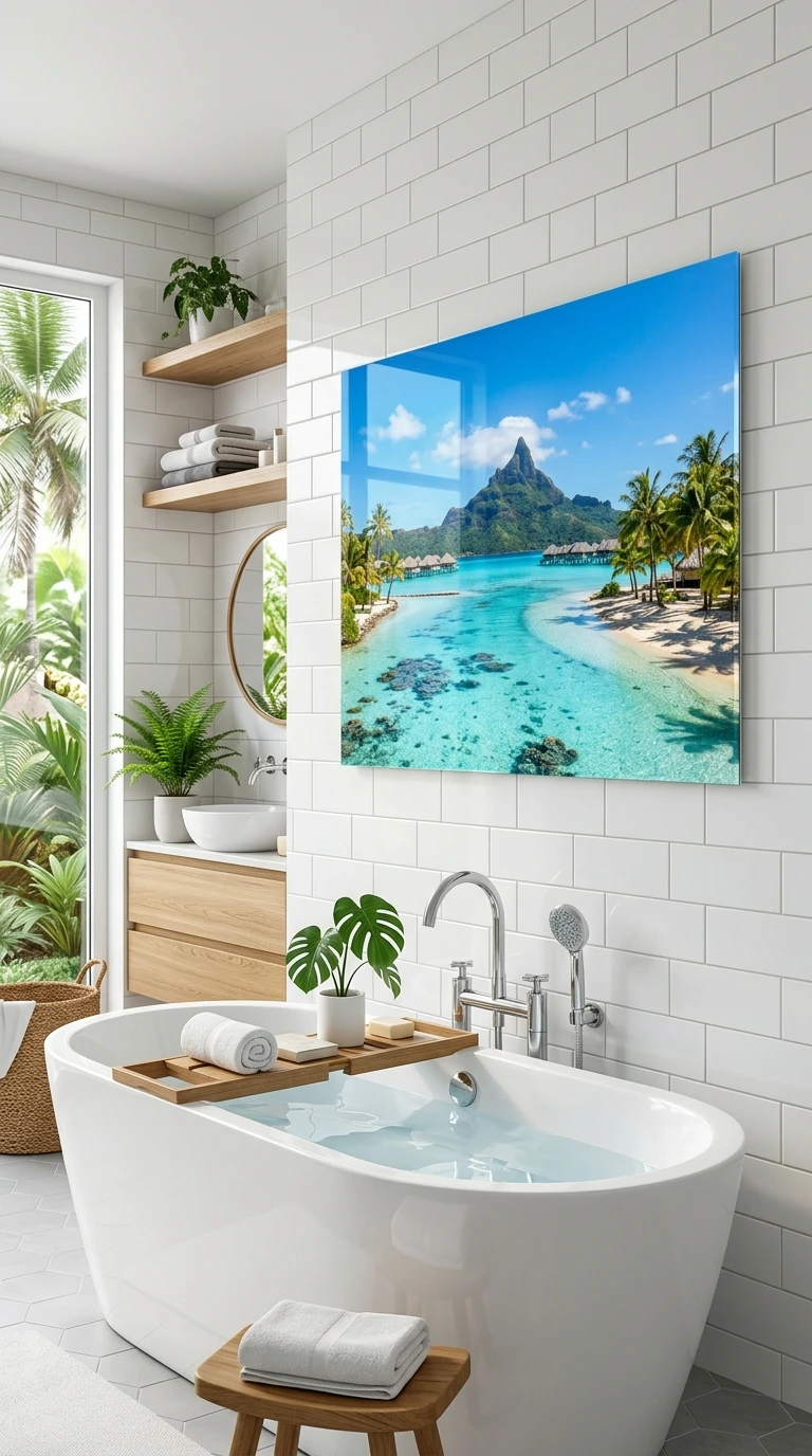 La photo plastifiée d'une plage ou d'un lagon