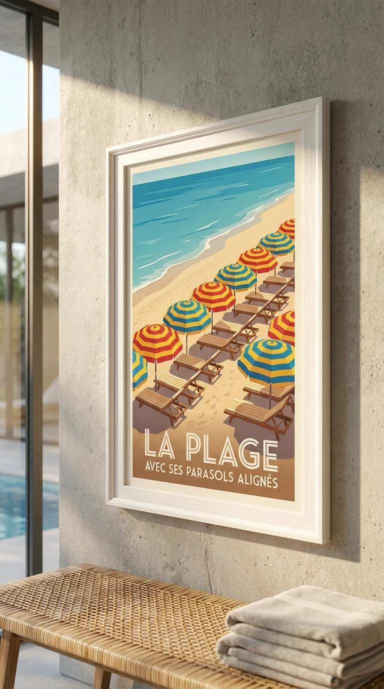 La plage avec ses parasols alignés