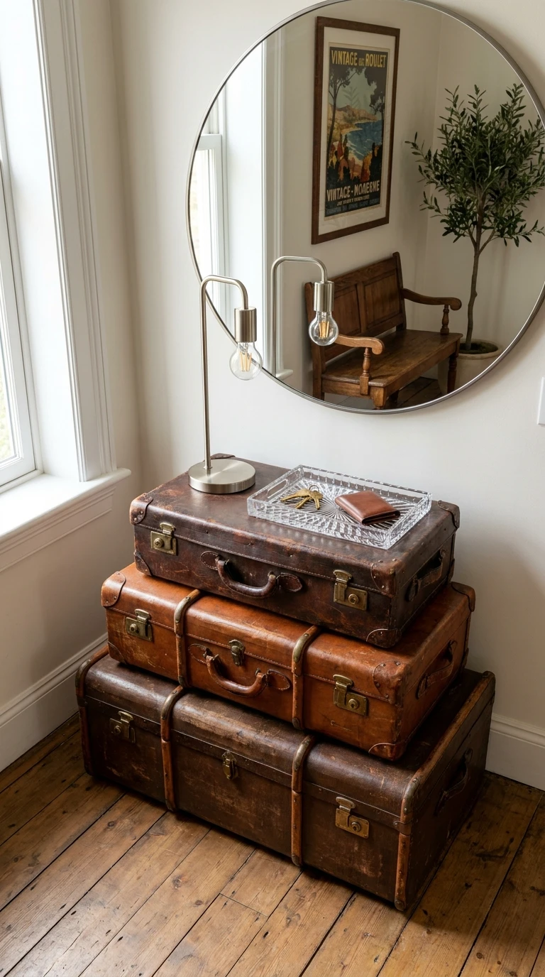 La rangée de valises vintage empilées