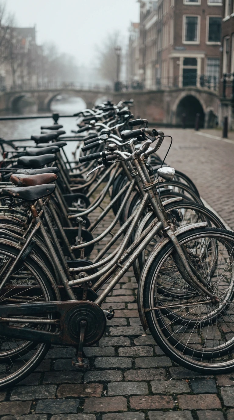 La rangée de vélos garés les uns contre les autres
