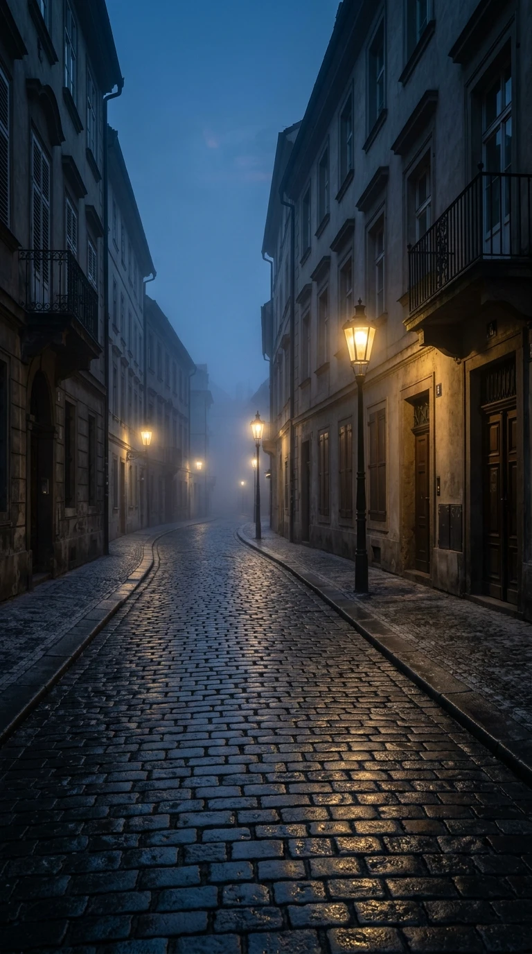 La rue vide et pavée au petit matin