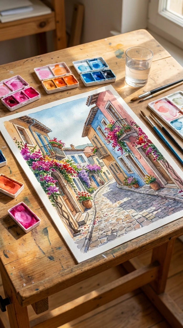 La ruelle fleurie aux façades colorées