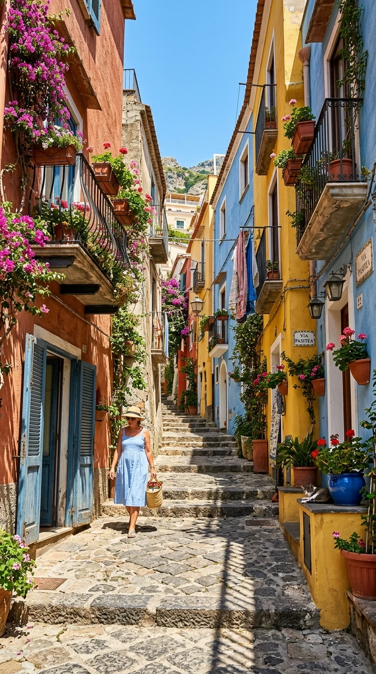 La ruelle méditerranéenne aux façades colorées