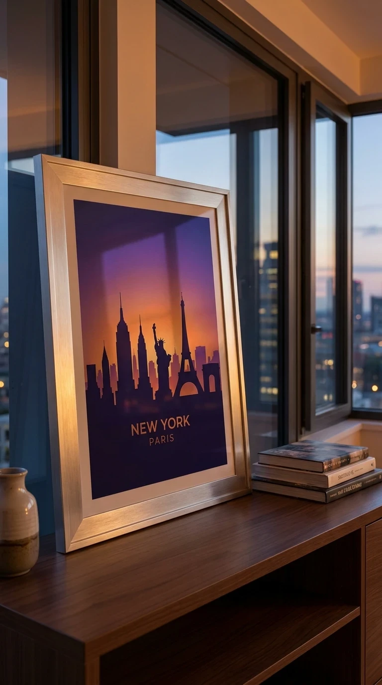 La silhouette de skyline au crépuscule