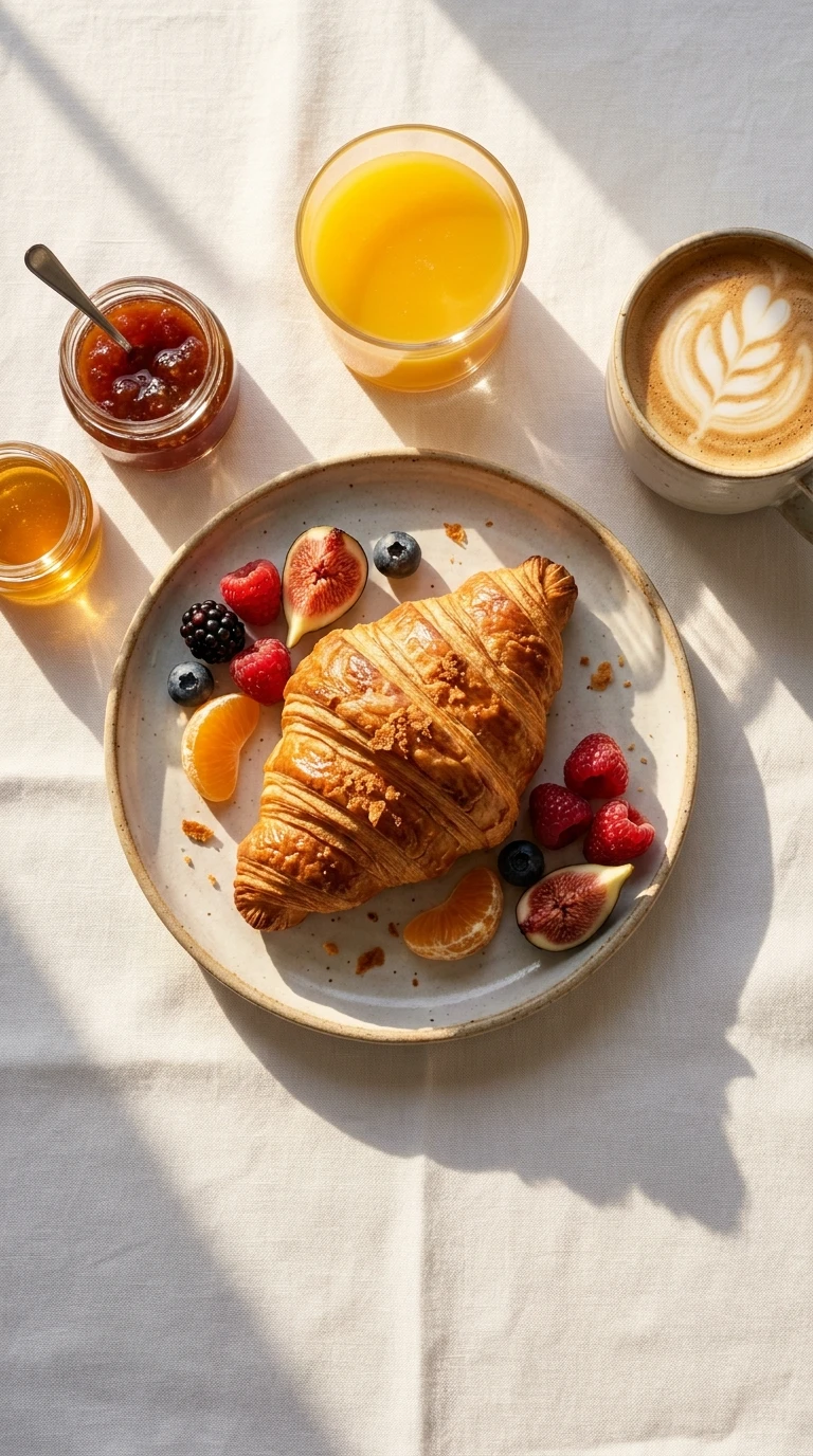 La table du petit-déjeuner vue du dessus