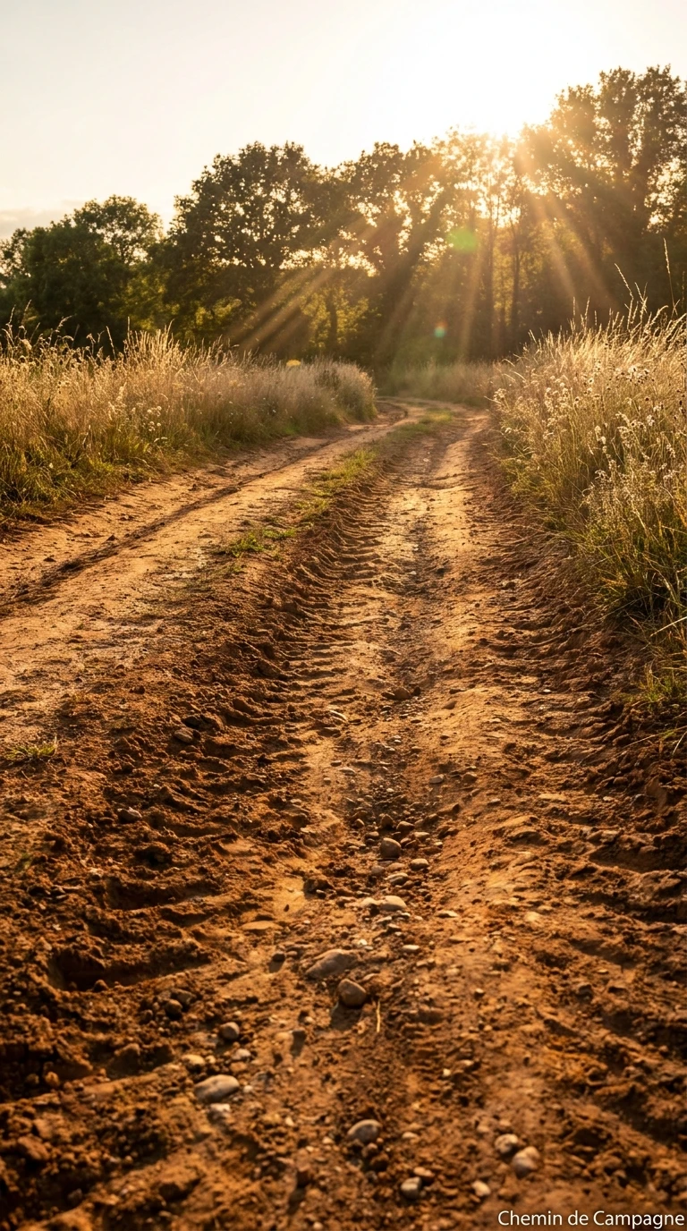 La terre battue d'un chemin de campagne