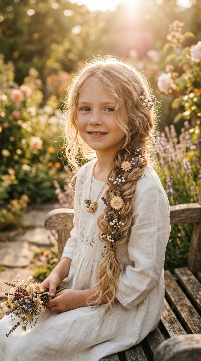 La tresse lâche avec fleurs séchées