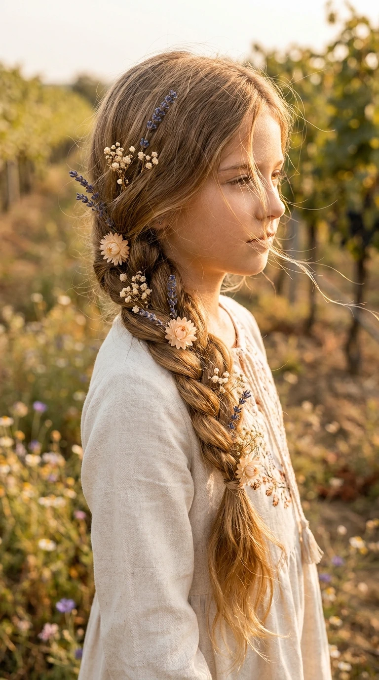 La tresse lâche avec fleurs séchées