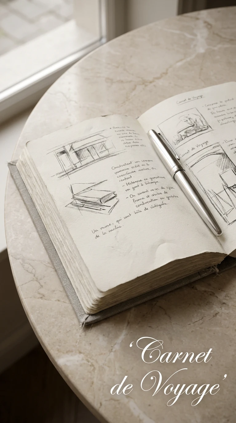 Le carnet lui-même, posé sur une table de café
