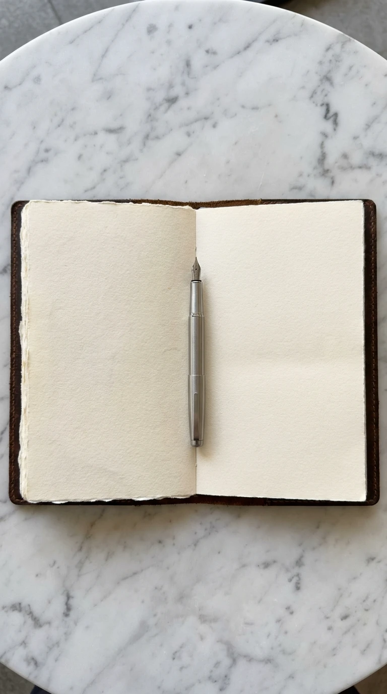 Le carnet ouvert, posé bien à plat sur une table