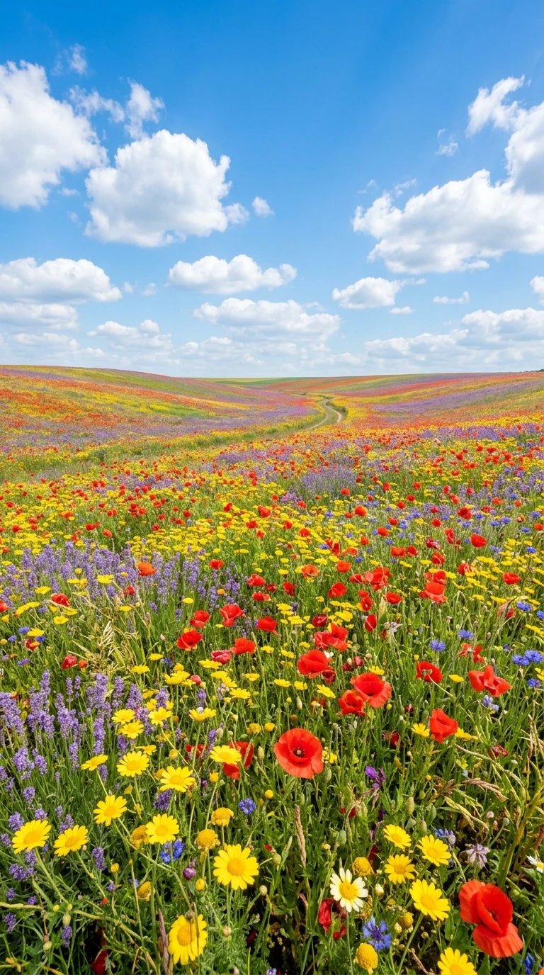Le champ de fleurs sous un ciel dégagé