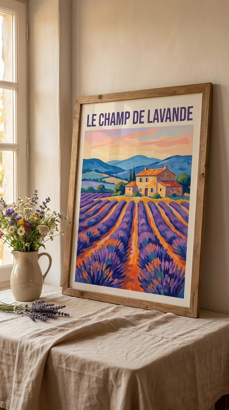 Le champ de lavande en rangées