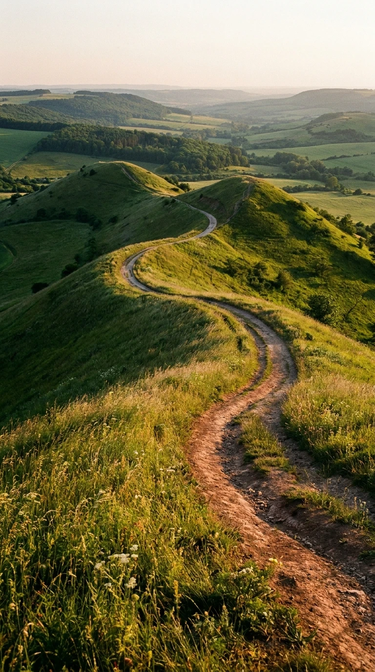 Le chemin qui serpente entre deux collines