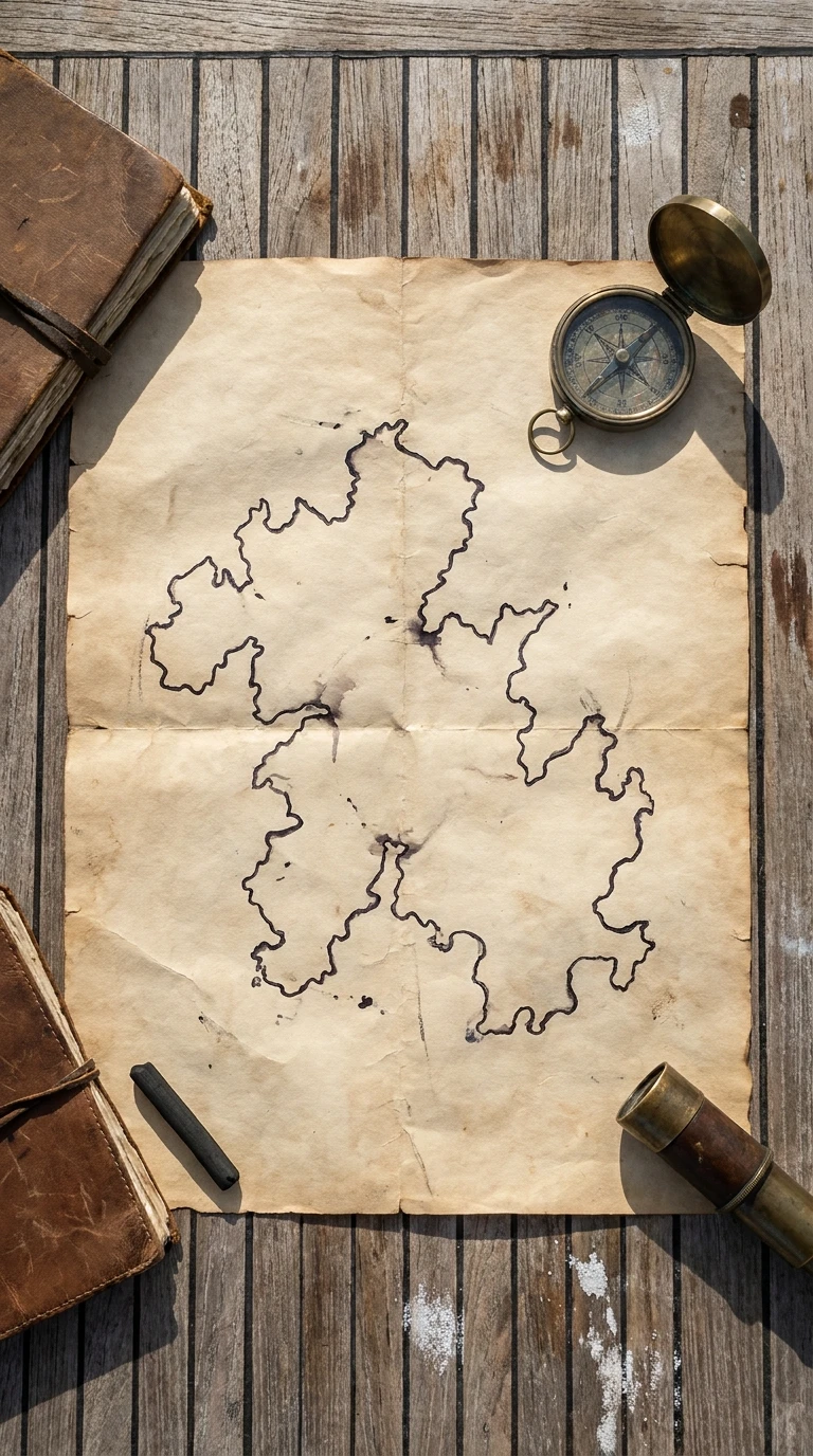 Le contour d'une côte, tracé sur une carte improvisée