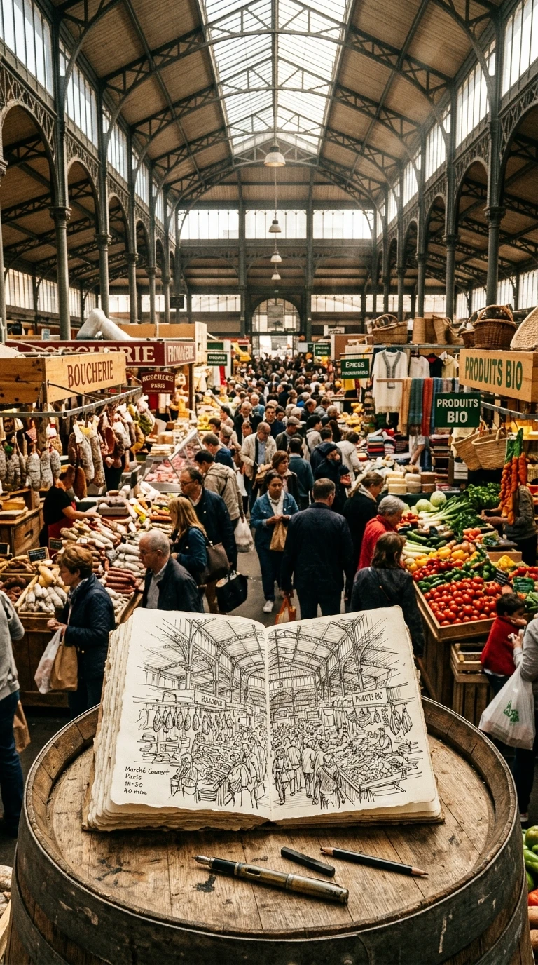 Le marché entier avec plusieurs étals
