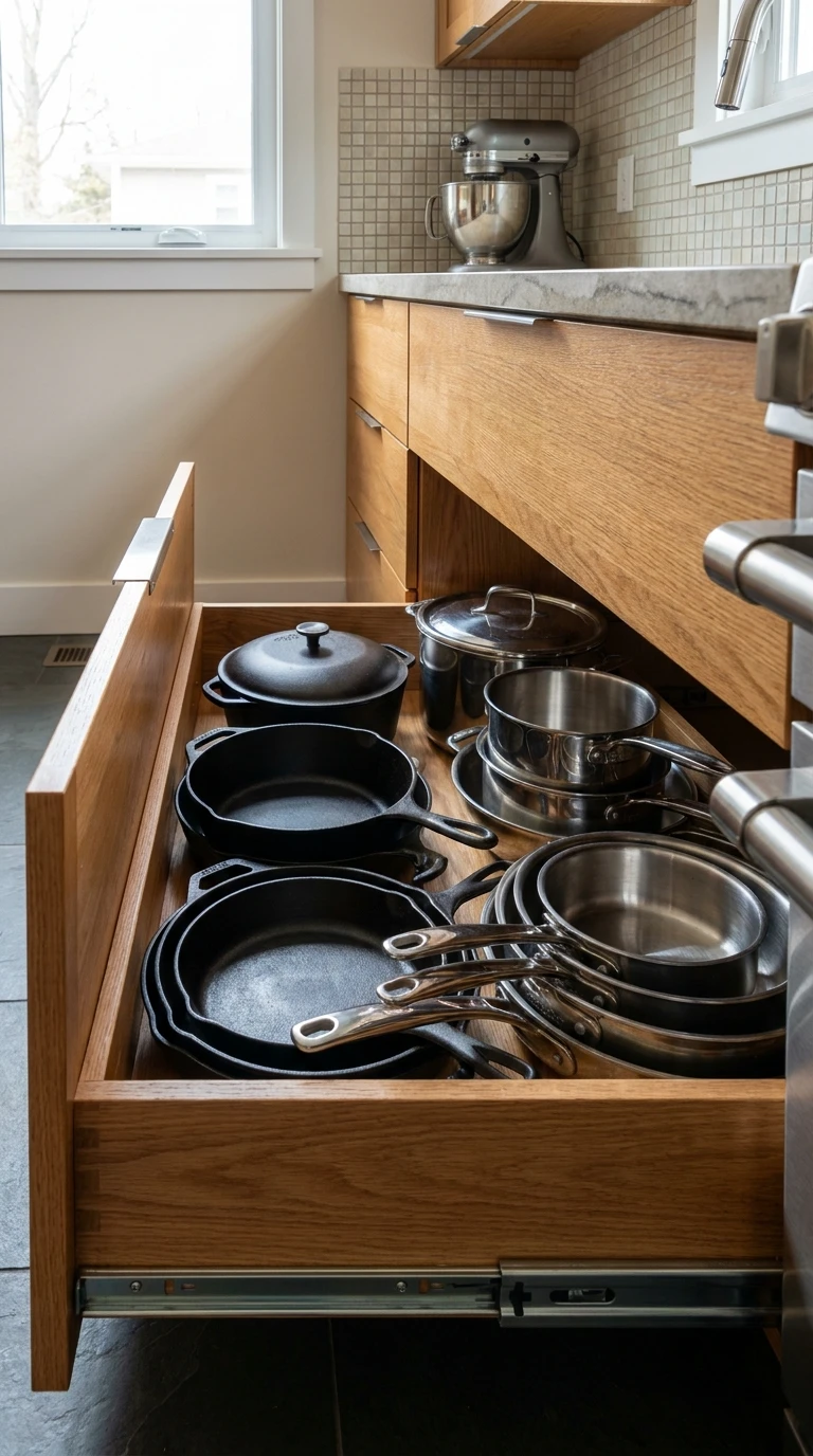 Le meuble à casseroles à tiroir profond