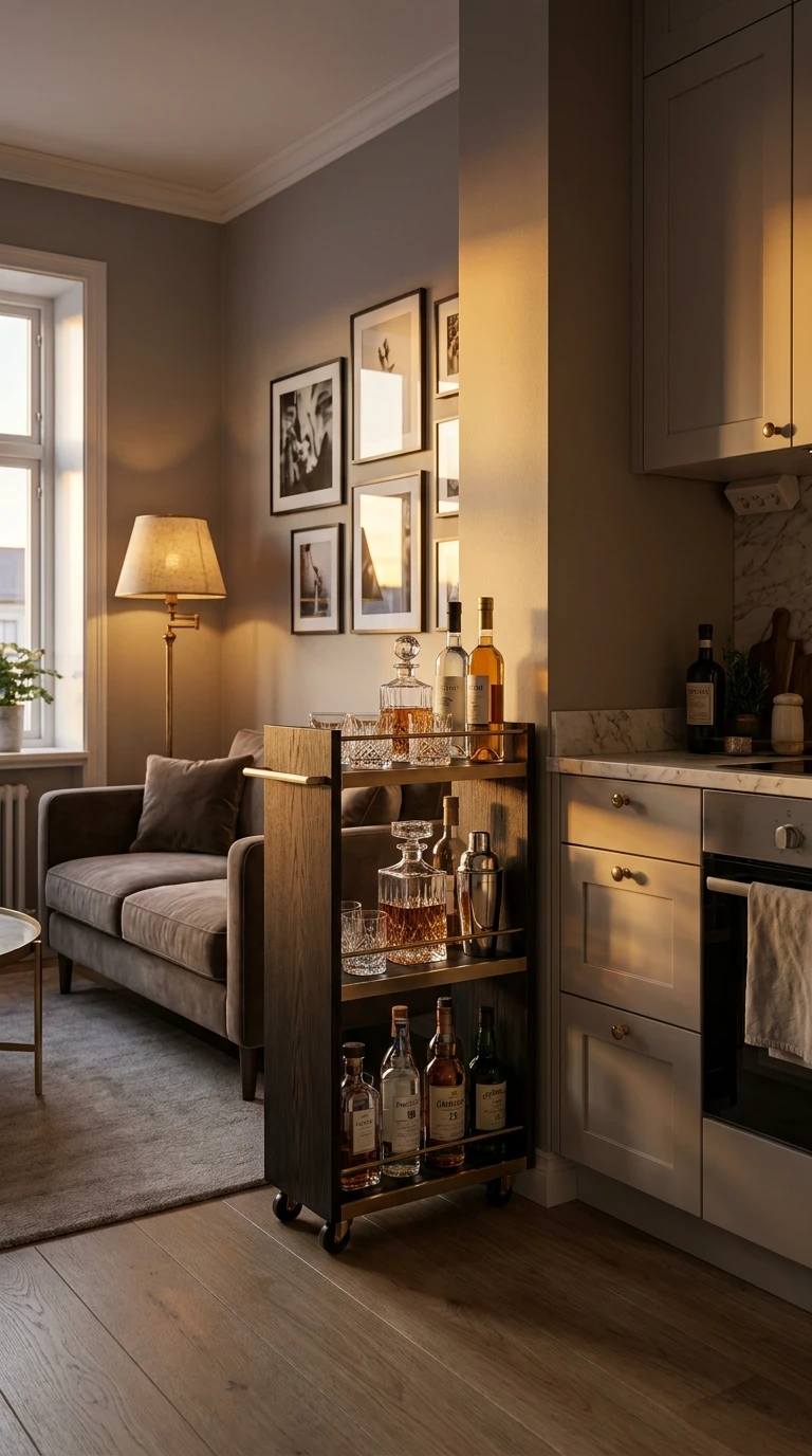 Le meuble bar étroit mobile