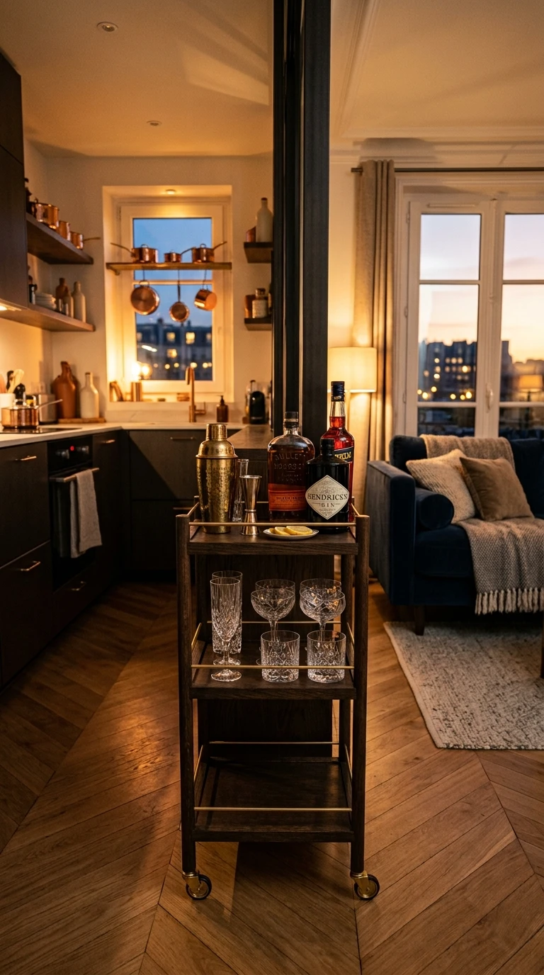 Le meuble bar mobile étroit
