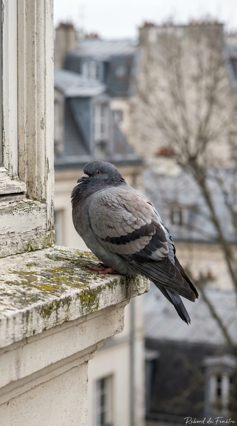 Le pigeon sur un rebord de fenêtre