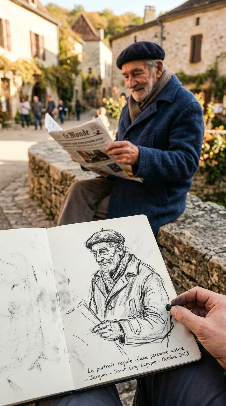 Le portrait rapide d'une personne assise