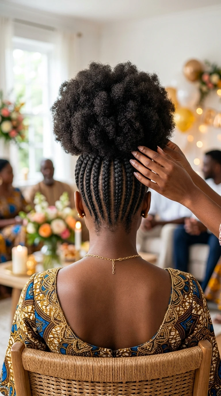Le puff haut avec couronne de tresses