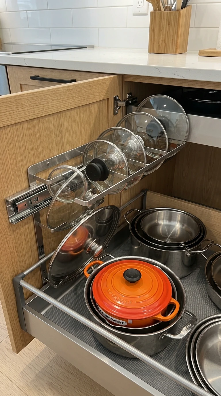 Le rangement pour couvercles à la verticale